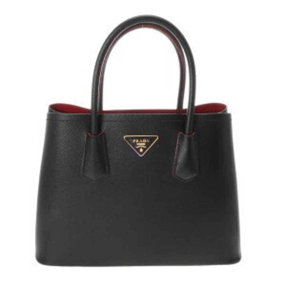 Prada Double Bag Black Red Saffiano Leather Handbag
